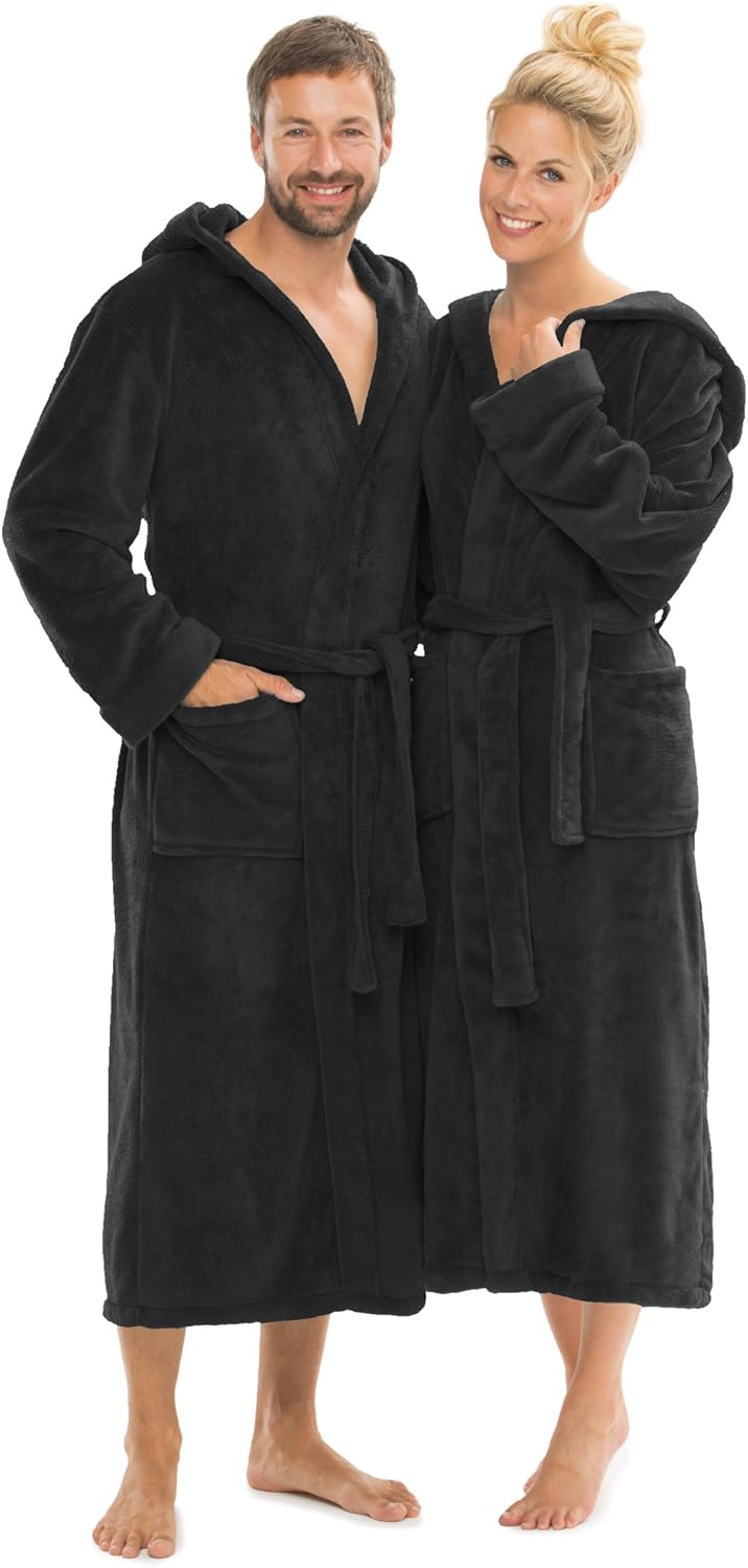 超级蓬松 珊瑚绒 桑拿服 长及小腿 连帽浴衣 女性 男性 florida 黑色